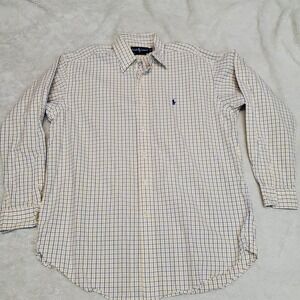 Ralph Lauren Blue Label Blake White Yellow Blue Plaid Button Dress Shirt‎ Medium